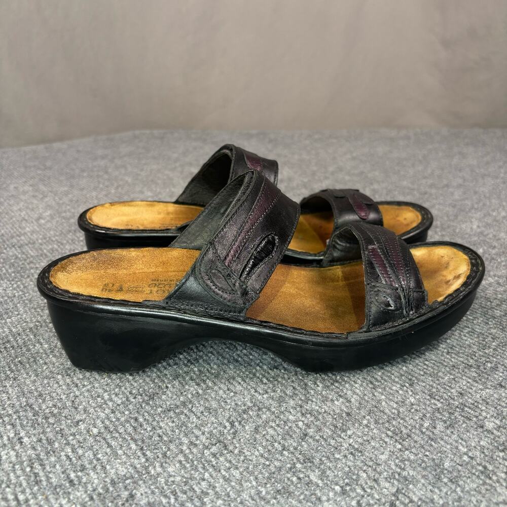 Naot Sandals Women’s 9.5 Leather Block Heel Open Toe Outdoor Preppy Black Purple